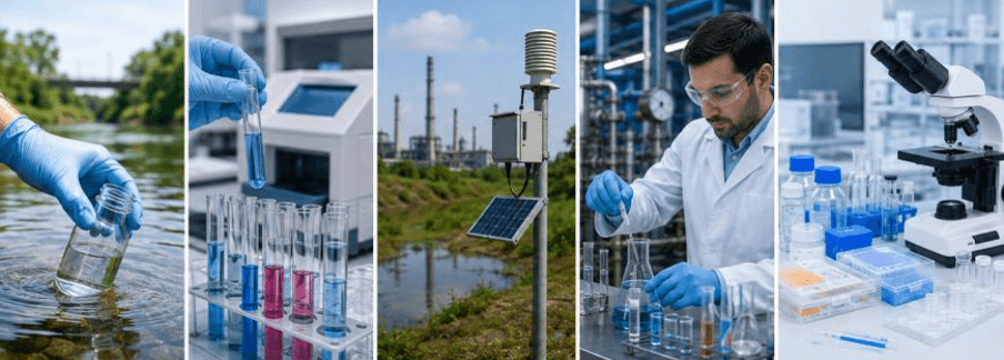 Environmental sampling, chemical analysis, industrial monitoring, and laboratory research